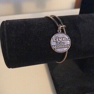 Alex & Ani Live in the Moment Silver Expandable Charm Bracelet Bangle Motivation